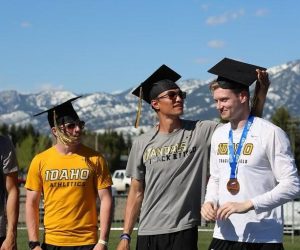 Mika Brouwer atleet voor University of Idaho, begeleid door Slamstox